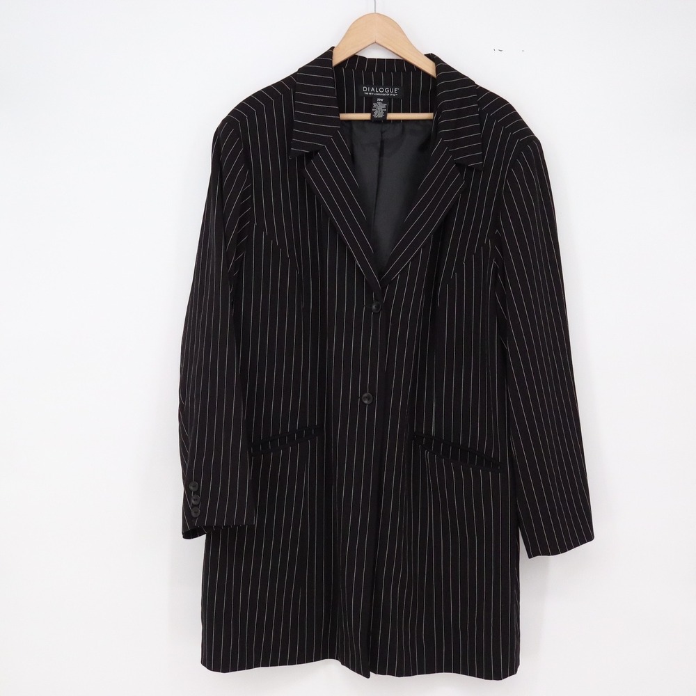 Dialogue Blazer Womens 22W Pinstripe Black Longline Button-down Excellent